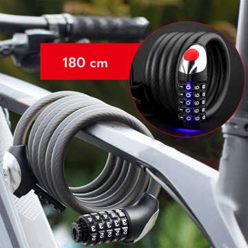 Zámok na bicykel zámok na bicykel s kódom RockBros RKS531-1BK so 180cm LED svetlom