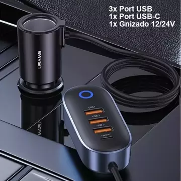 Zaťaženie USAMS. sám. 3xUSB 1xUSB-C 156W čierna/čierna CC161CC01 (US-CC161)