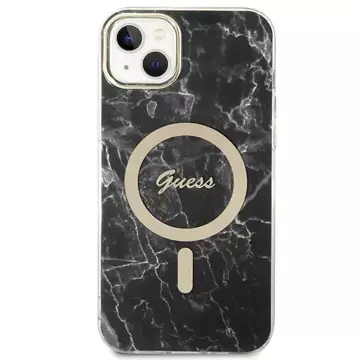 Zestaw Guess GUBPP14SHMEACSK Case Charger iPhone 14 6,1" čierny/čierny pevný obal Marble MagSafe