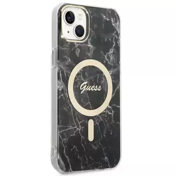 Zestaw Guess GUBPP14SHMEACSK Case Charger iPhone 14 6,1" čierny/čierny pevný obal Marble MagSafe