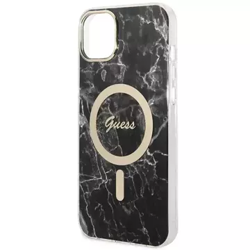 Zestaw Guess GUBPP14SHMEACSK Case Charger iPhone 14 6,1" čierny/čierny pevný obal Marble MagSafe