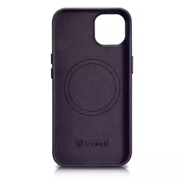 iCarer Case Kožené originálne kožené puzdro na telefón pre iPhone 14 Plus tmavo fialové (kompatibilné s MagSafe)