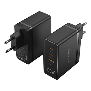 Зарядний пристрій Vention FEGB0-EU 2xUSB-C USB-A GaN 100 Вт чорного кольору