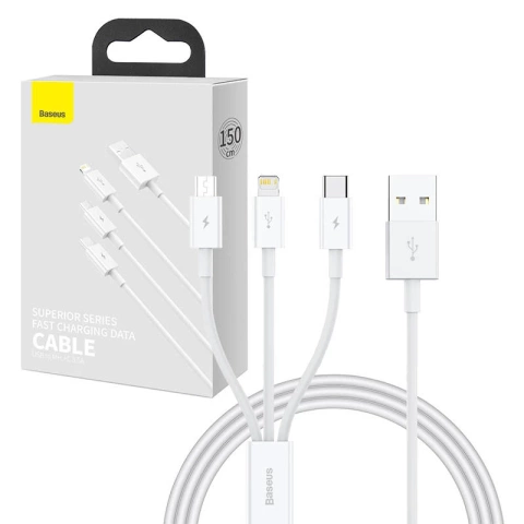 Кабель для швидкої зарядки Baseus Superior Data USB to MLC 3.5A 1M (білий)