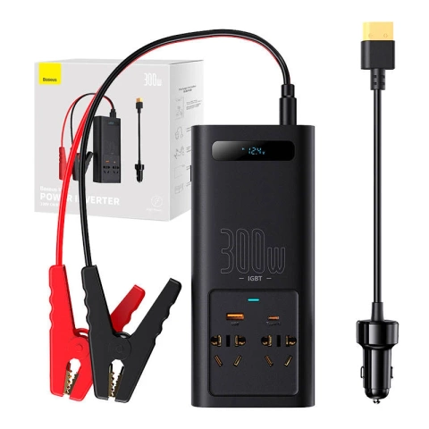 Автомобільний інвертор Baseus 300W, 220V, CN/EU (чорний)