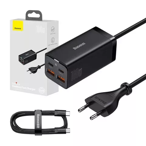 Мережевий зарядний пристрій Baseus GaN3 Pro 2xUSB-C 2xUSB, 100W (чорний)