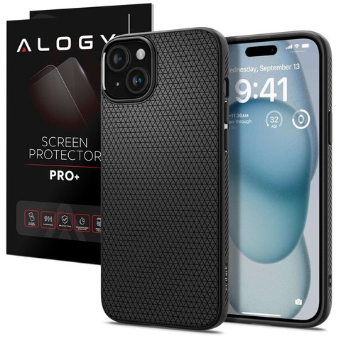 Чохол для iPhone 15 Plus Spigen Liquid Air Case, корпус, захисна задня скло Matte Black Glass