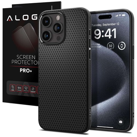 Чохол для iPhone 15 Pro Max Spigen Liquid Air Case, корпус, захисна задня скло Matte Black Glass