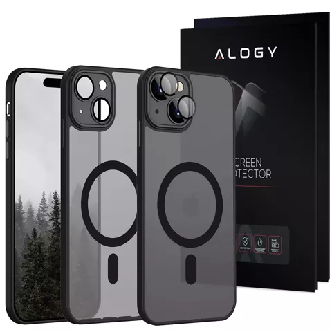 Чохол із загартованого скла для Apple iPhone 15 Plus Alogy MagSafe Hybrid Matte Case Matte Cover with Lens Protection Black