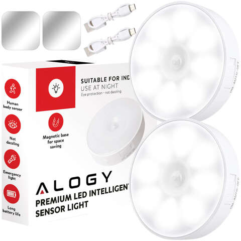 2x Лампа LED датчик руху Сутінковий нічник Alogy Sensor Light Бездротове освітлення меблів Біле світло 6000k