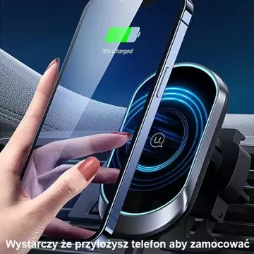 Індуктивний автомобільний тримач для телефону USAMS Magnetic Wireless Charging потужністю 15 Вт для вентиляційного отвору. CD182ZJ01 (US-CD182) чорний/чорний