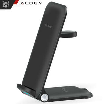 Індукційний зарядний пристрій Alogy 3in1 QI для Apple iPhone, Airpods, Watch 15W 3W Black