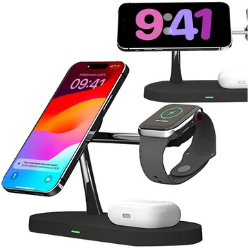 Індукційний зарядний пристрій Qi MagSafe 3in1 для iPhone / AirPods / Watch Black