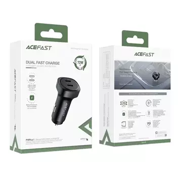 Автомобільний зарядний пристрій Acefast 72W 2x USB Type C, PPS, Power Delivery, Quick Charge 3.0, AFC, FCP black (B2 black)