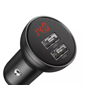 Автомобільний зарядний пристрій Baseus 2x USB 4.8A 24W with LCD cable 3in1 USB - USB Type C / micro USB / Lightning 1.2m black (TZCCBX-0G)