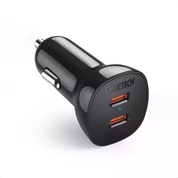 Автомобільний зарядний пристрій Choetech 2x USB Type C Quick Charge Power Delivery 40W FCP AFC чорний (TC0008)