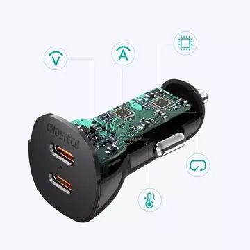 Автомобільний зарядний пристрій Choetech 2x USB Type C Quick Charge Power Delivery 40W FCP AFC чорний (TC0008)