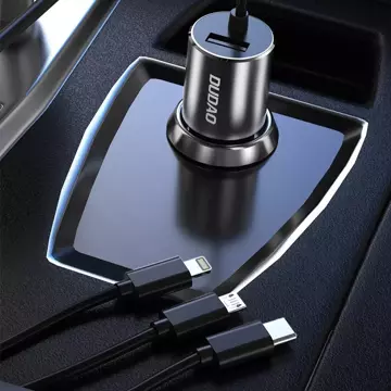 Автомобільний зарядний пристрій Dudao 3в1 USB 3.4 A вбудований Lightning / USB Type C / micro USB кабель чорний (R5ProN чорний)