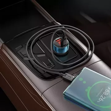 Автомобільний зарядний пристрій HOCO USB A Type C з дисплеєм PD QC3.0 3A 48W Z50 синій