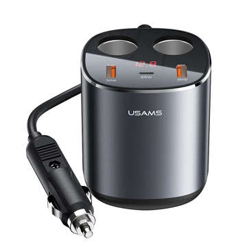 Автомобільний зарядний пристрій USAMS розетка прикурювача 2x USB 1x USB-C 245W сірий