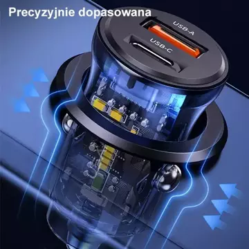 Автомобільний зарядний пристрій USAMS 1xUSB 1xUSB-C C32 30W Fast Charge чорний/чорний CC164CC01 (US-CC164)