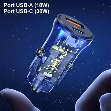 Автомобільний зарядний пристрій USAMS 1xUSB 1xUSB-C C32 30W Fast Charge чорний/чорний CC164CC01 (US-CC164)