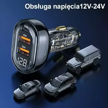 Автомобільний зарядний пристрій USAMS 2xUSB 1xUSB-C 125W Fast Charge прозорий чорний CC158CC01 (US-CC158)