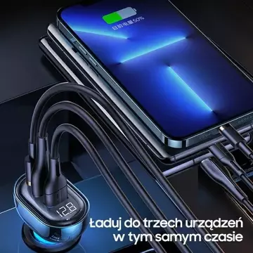 Автомобільний зарядний пристрій USAMS 2xUSB 1xUSB-C 125W Fast Charge прозорий чорний CC158CC01 (US-CC158)