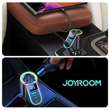 Автомобільний зарядний пристрій USB QC 3.0 2x USB-C PD 150W спліттер JoyRoom Car Charger 4in1 RGB LED чорний