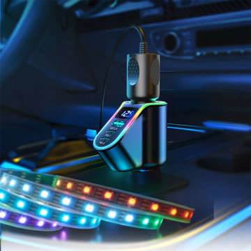 Автомобільний зарядний пристрій USB QC 3.0 2x USB-C PD 150W спліттер JoyRoom Car Charger 4in1 RGB LED чорний