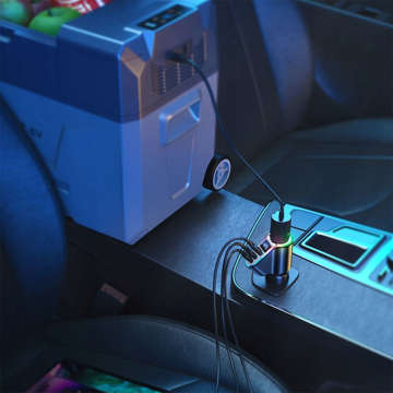 Автомобільний зарядний пристрій USB QC 3.0 2x USB-C PD 150W спліттер JoyRoom Car Charger 4in1 RGB LED чорний