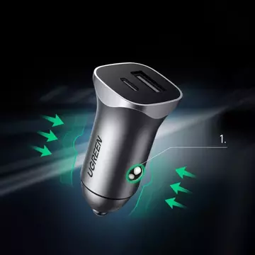 Автомобільний зарядний пристрій Ugreen USB Type C / USB 24W Power Delivery Quick Charge сірий (30780)