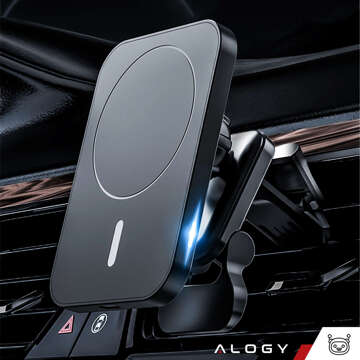 Автомобільний тримач із зарядним пристроєм Qi для MagSafe Alogy на решітці 15W Black