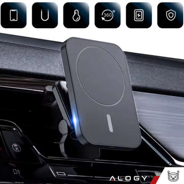 Автомобільний тримач із зарядним пристроєм Qi для MagSafe Alogy на решітці 15W Black