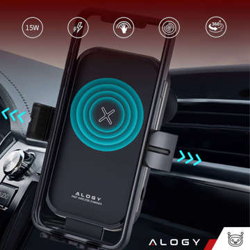 Автотримач Alogy Fast Charging з індуктивним зарядним пристроєм Qi 15W автомат для автомобіля на мережі швидка зарядка чорний