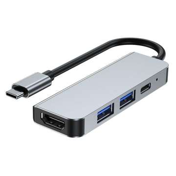 Адаптер концентратора 2x USB-A HDMI USB-C V2-HUB 4w1 USB-C сірий