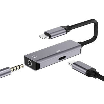 Адаптер Lightning to Mini Jack 3,5 мм Адаптер для музики та зарядки iPhone сірий