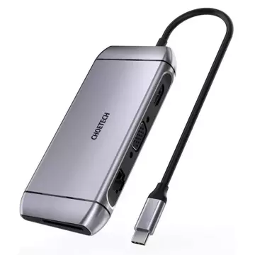 Багатофункціональний концентратор Choetech 9in1 USB Type C - 3x USB 3.2 Gen 1 / SD і TF картрідер / HDMI 4K 30 Гц / VGA Full HD 60 Гц / USB Type C / RJ45 сірий (HUB-M15 сірий)