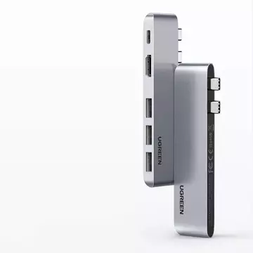 Багатофункціональний концентратор UGREEN 2x USB Type C до USB Type C PD (Thunderbolt 3, 100 Вт, 4K@60 Гц, 10 Гбіт/с) / HDMI 4K@30 Гц / 3x USB 3.0 для MacBook Pro / повітряно-сірий (60559)