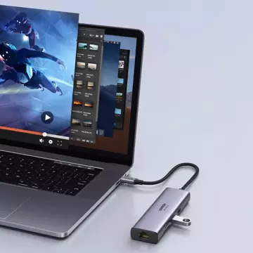 Багатофункціональний концентратор UGREEN 7in1 USB Type C - 2x USB 3.2 Gen 1 / HDMI 4K 60Hz / SD і TF картрідер / USB Type C PD 100W / RJ45 1000Mbps (1Gbps) сірий (60515 CM512)