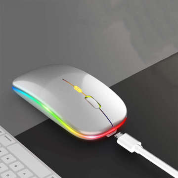 Бездротова миша Silent Slim Mouse Alogy з RGB LED підсвічуванням для планшетного ноутбука Silver