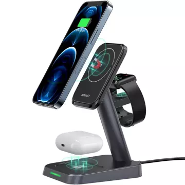 Бездротовий зарядний пристрій Acefast 15 Вт Qi для iPhone (з MagSafe), Apple Watch і Apple AirPods Stand Magnetic Holder Black (E3 black)