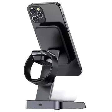 Бездротовий зарядний пристрій Acefast 15 Вт Qi для iPhone (з MagSafe), Apple Watch і Apple AirPods Stand Magnetic Holder Black (E3 black)