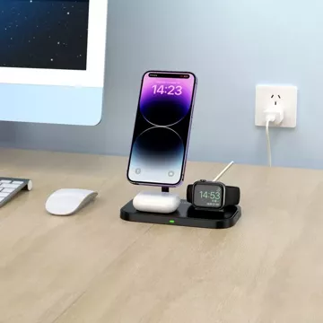 Бездротовий індуктивний зарядний пристрій QI15W-A22 3IN1 Magnetic MagSafe Wireless Charger Black для iPhone/AirPods/Watch White