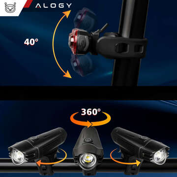 Велосипедний ліхтар 2в1, передній, задній, водонепроникний, IPX4, світлодіодний, передній, задній, USB-ліхтар, набір велосипедних ліхтарів Alogy