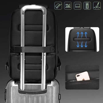 Водонепроникний рюкзак Bange для ноутбука 15.6" Travel 47x30x12.5 cm for Work School Airplane Men's Women's USB Anti-theft TSA Code Black