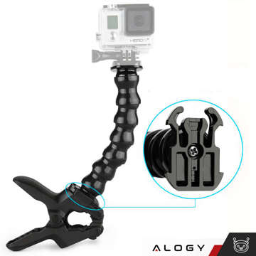 Гнучкий подовжувач штатива Alogy 2-в-1 для екшн-камери GoPro, настільний затиск, кріплення на поручень для велосипеда, чорний