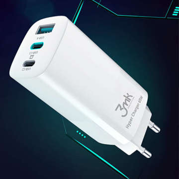 Дорожній зарядний пристрій 3mk Hyper Charger 65W 2x USB-C Type C USB QC PD 65W White