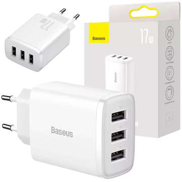 Зарядний пристрій Baseus Compact 3x USB 17W білий (CCXJ020102)