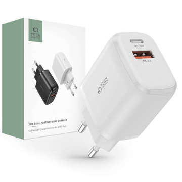 Зарядний пристрій C20W 2-портовий USB-C - USB PD20W / QC3.0 білий